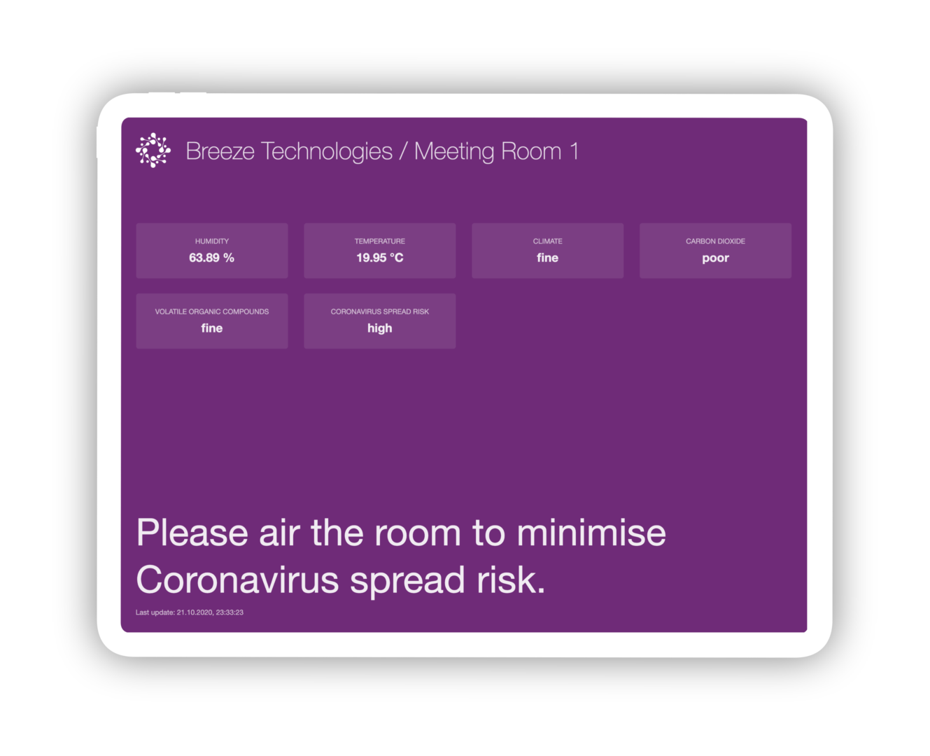Breeze Technologies Indoor Air Quality Monitor - Coronavirus prevention mode