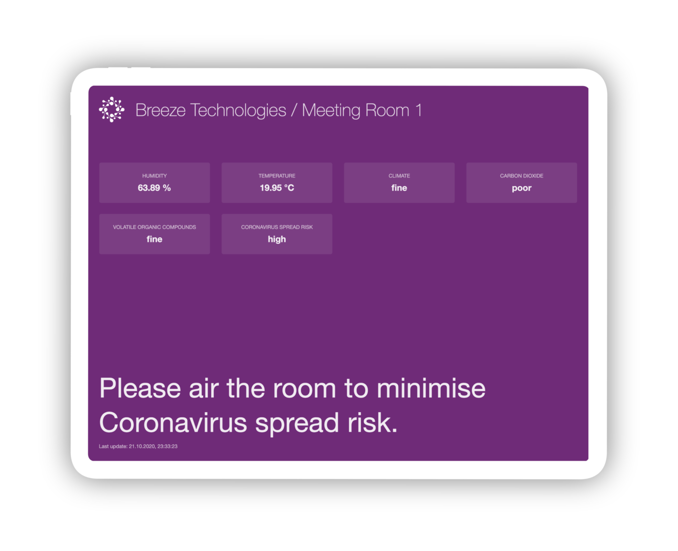 Breeze Technologies Indoor Air Quality Monitor - Coronavirus prevention mode Breeze Technologies Indoor Air Quality Monitor - Coronavirus prevention mode