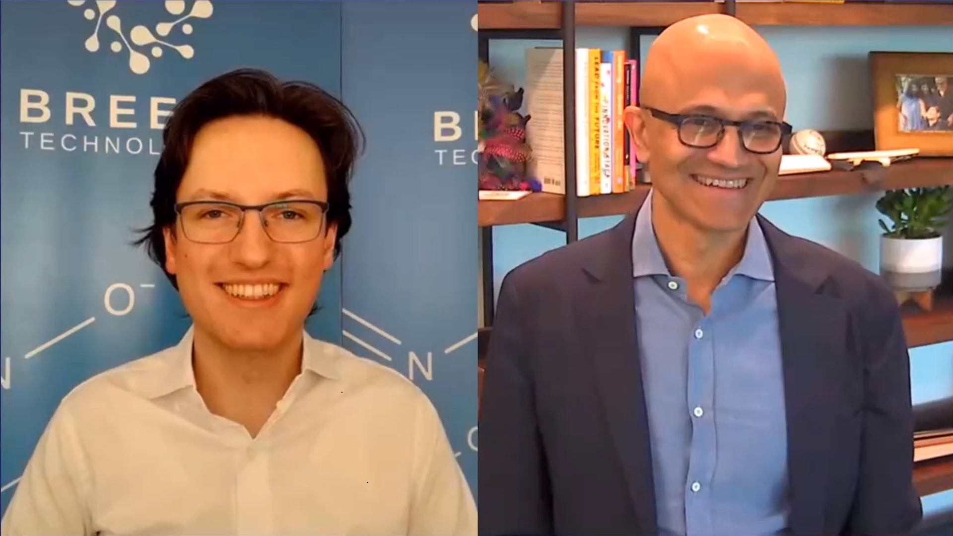 Satya Nadella visiting Breeze Technologies during his virtual country tour through Germany