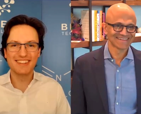 Satya Nadella visiting Breeze Technologies during his virtual country tour through Germany