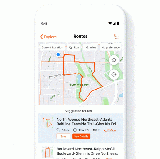 The fitness app Strava lets its users explore favourite routes closeby.