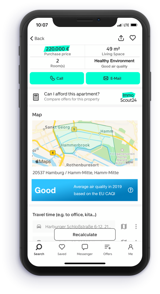 How a real estate portal like Immoscout24 could integrate air quality data into their real estate portfolio listings. Note: This is a concept created by Breeze Technologies; it is neither affiliated nor endorsed by ImmoScout24.