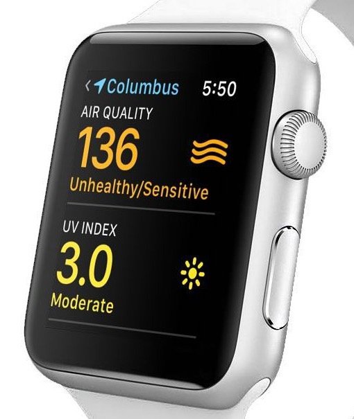 The Apple Watch already integrates air quality data in some locations. This data is, however, still limited in its spatial and temporal accuracy. Source: Apple